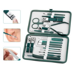 trousse de manucure et pédicure 24 en 1 – kit professionnel complet en acier inoxydable (vert élégance)