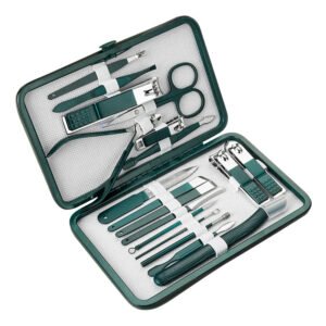 trousse de manucure et pédicure 24 en 1 – kit professionnel complet en acier inoxydable (vert élégance)